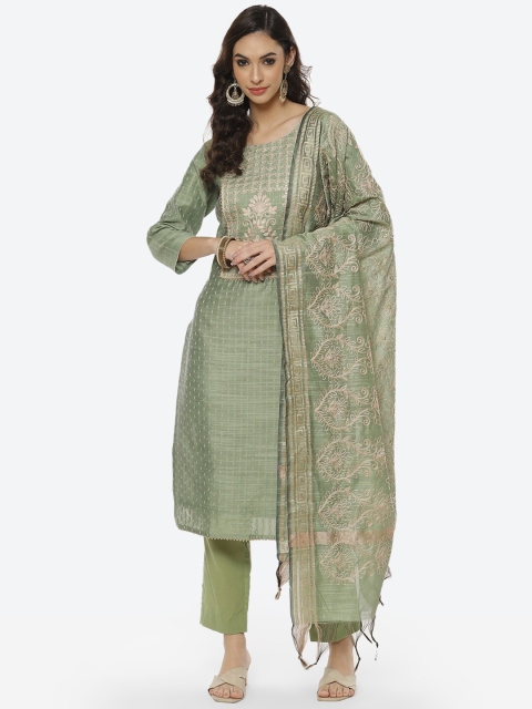 

Meena Bazaar Green & Gold-Toned Embroidered Unstitched Dress Material