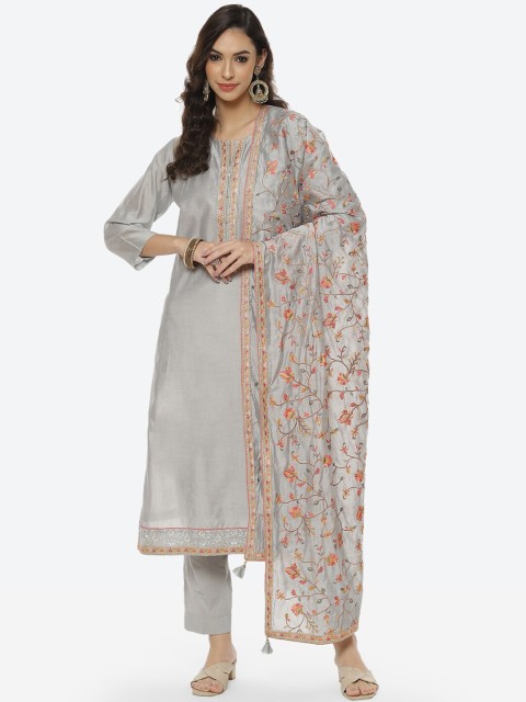 

Meena Bazaar Grey & Yellow Embroidered Unstitched Dress Material