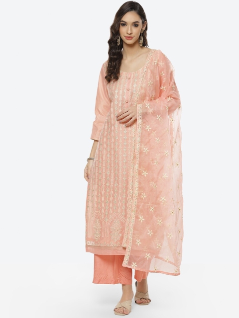 

Meena Bazaar Peach-Coloured & Cream-Coloured Embroidered Unstitched Dress Material
