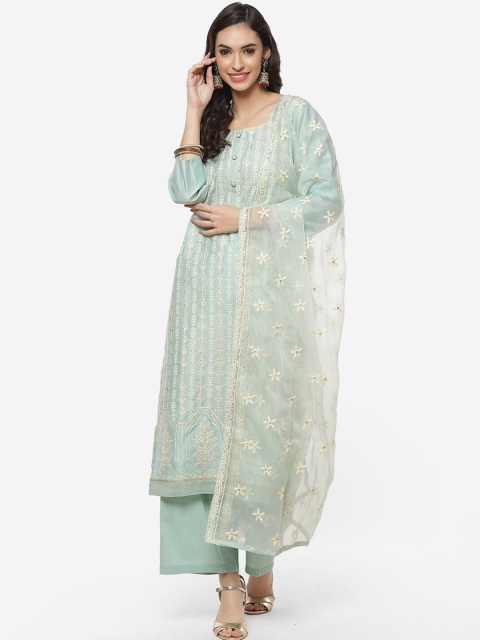 

Meena Bazaar Sea Green & Gold-Toned Embroidered Unstitched Dress Material