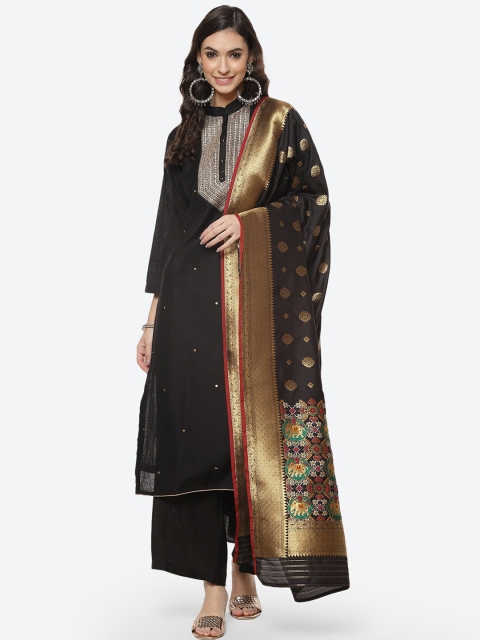 

Meena Bazaar Black & Gold-Toned Embroidered Unstitched Dress Material