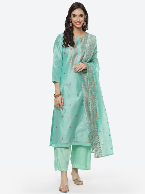 

Meena Bazaar Sea Green & Grey Embroidered Unstitched Dress Material