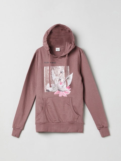 

max Girls Purple Printed Hooded Pure Cotton Sweatshirt
