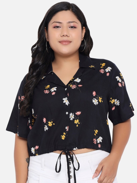 

BEYOUND SIZE - THE DRY STATE Black Floral Print Shirt Style Crop Top