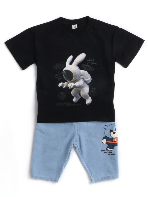 

Hopscotch Boys Black & Blue Printed T-shirt with Shorts