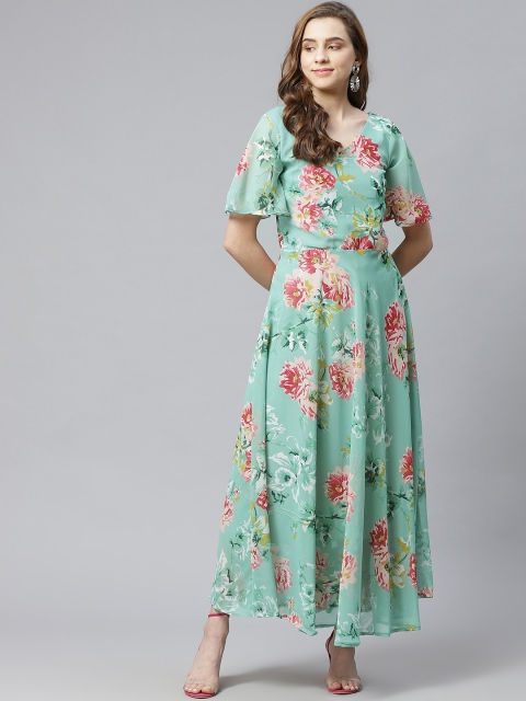 

Sasimo Women Green & Red Floral Maxi Dress