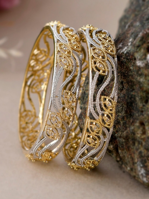 

Shoshaa Set Of 2 Gold-Plated & White AD-Studded Bangles