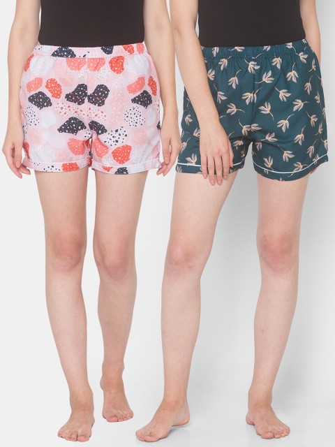 

FashionRack Women Pack of 2 Pink & Teal Cotton Printed Lounge Shorts