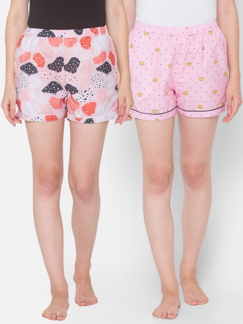 

FashionRack Women Pink & White 2 Printed Lounge Shorts