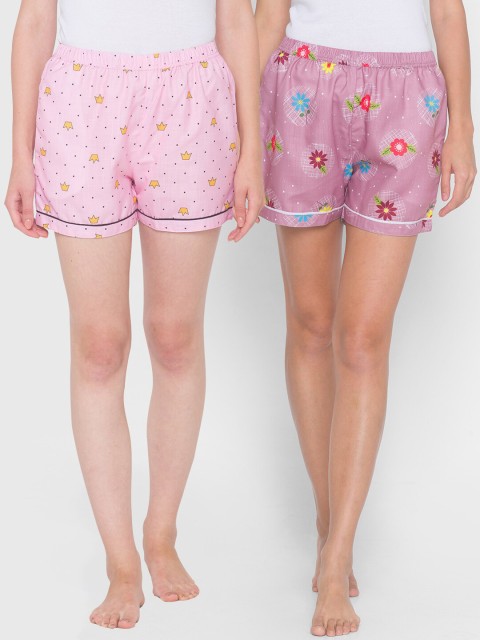 

FashionRack Women Pack Of 2 Printed Lounge Shorts, Pink
