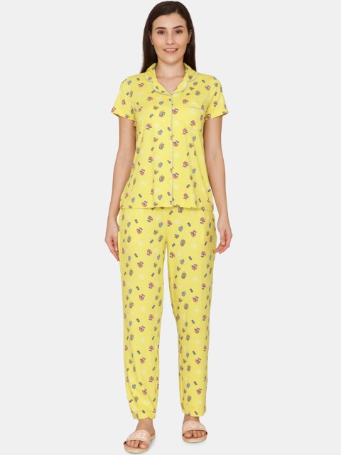 

Zivame Women Yellow Abstract Printed Night Suit