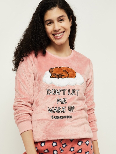

max Women Coral Pink Printed Sweatshirt
