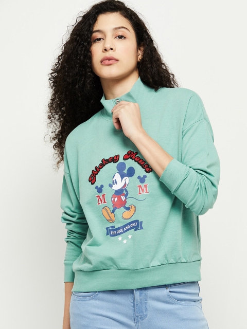 

max Women Green Mickey Mouse Printed Sweatshirt