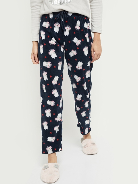 

max Women Navy Blue & White Printed Lounge Pants