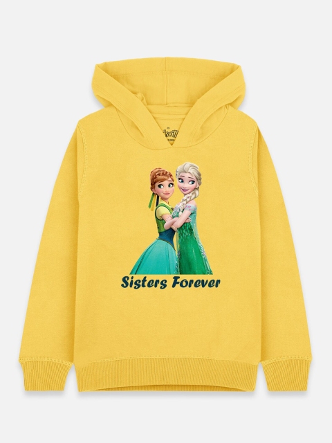 

Kids Ville Girls Yellow Frozen Printed Hooded Sweatshirt