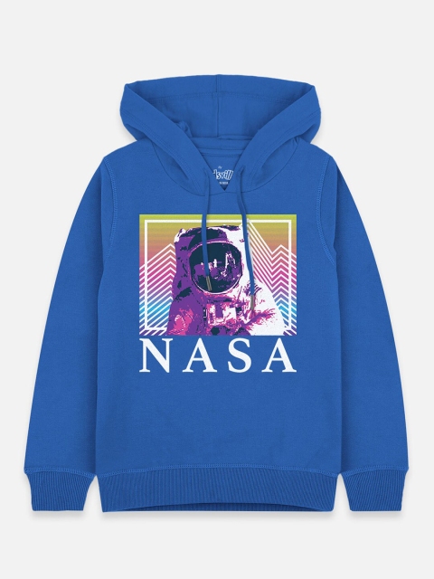 

Kids Ville Nasa Boys Blue Printed Hooded Sweatshirt