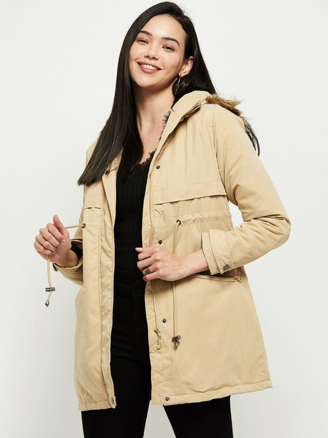 

max Women Camel Brown Windcheater Longline Parka Jacket