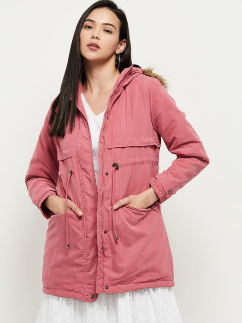 

max Women Pink Windcheater Longline Parka Jacket