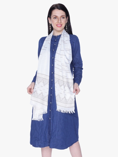 

Scarves & Glitters Women Off White & Grey Woven Design Stole