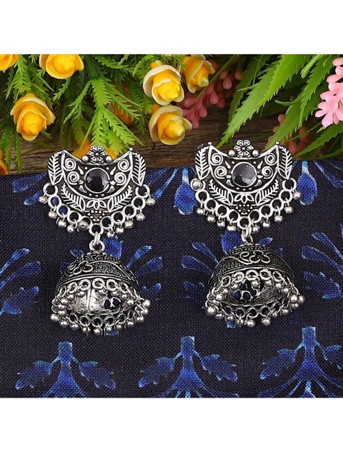 

Jewelz Silver-Plated & Black Contemporary Jhumkas