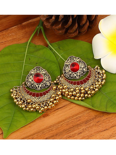 

Jewelz Gold-Toned & Red Crescent Shaped Drop Earrings