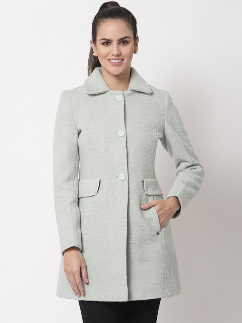 

Juelle Women Sea Green Self-Design Slim-Fit Overcoat
