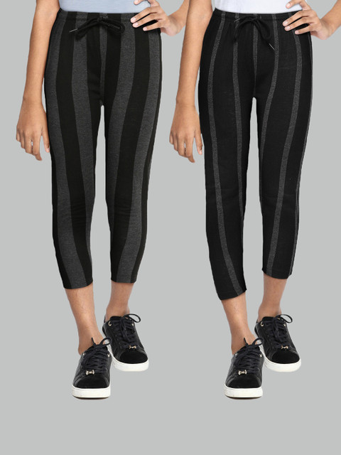 

SEYBIL Girls Pack Of 2 Black & Grey Striped Cotton Capris