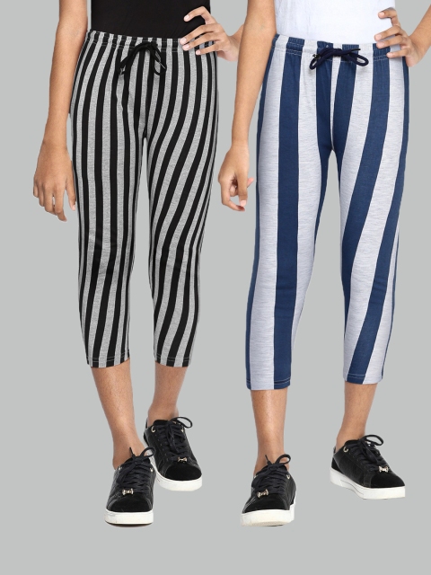 

SEYBIL Girls Navy Blue & White Set Of 2 Vertical Striped Capris