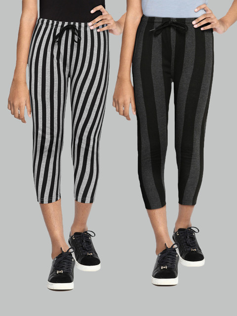 

SEYBIL Girls Pack Of 2 Printed Capris, Grey melange