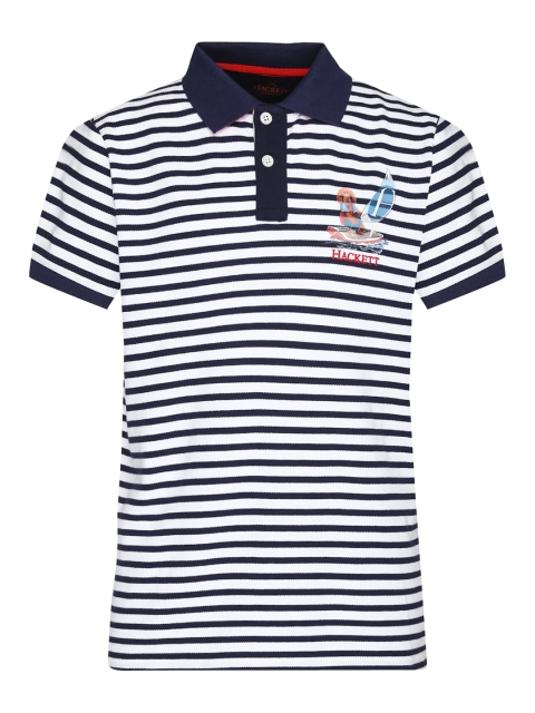 

HACKETT LONDON Boys Navy Blue & White Striped Polo Collar T-shirt