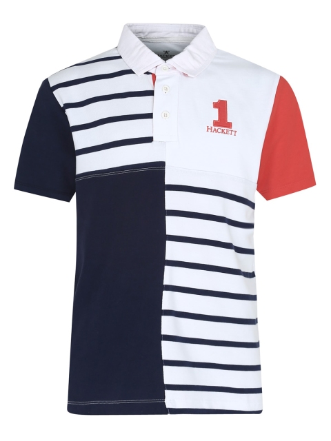 

HACKETT LONDON Boys White Striped Polo Collar T-shirt
