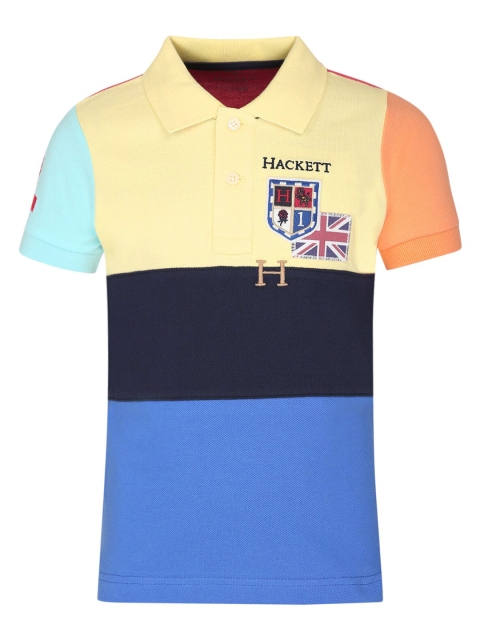 

HACKETT LONDON Boys Yellow Colourblocked Polo Collar T-shirt