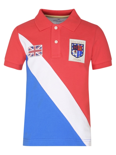 

HACKETT LONDON Boys Red & Blue Colourblocked Polo Collar Cotton T-shirt