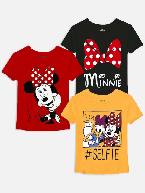 

Disney By Miss and Chief Girls Pack Of 3 Red & Yellow Printed T-shirt