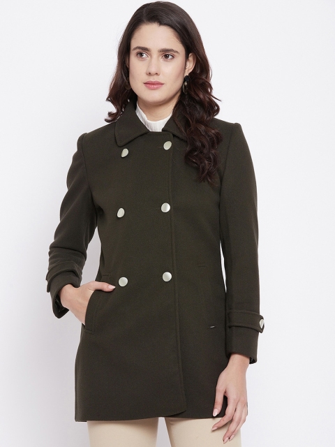 

Okane Women Olive Green Solid Trench Coat