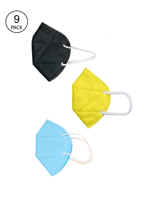 

OOMPH Unisex Pack Of 9 5-Ply Reusable Anti-Pollution KN95 Face Masks, Yellow