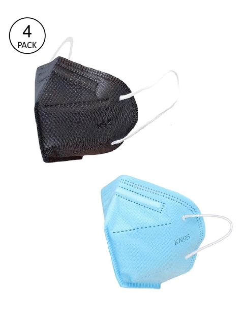

OOMPH Unisex Pack Of 4 Black & Blue Solid Reusable Protective Outdoor Mask