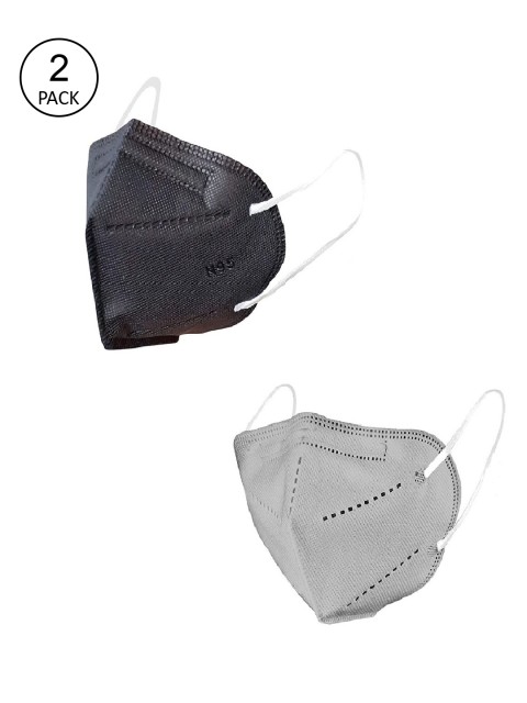 

OOMPH Unisex Pack Of 2 Solid 5-Ply Reusable Anti-Pollution KN95 Face Masks, Black
