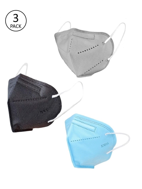 

OOMPH Unisex Pack Of 3 5-Ply Reusable Anti-Pollution KN95 Face Masks, Black