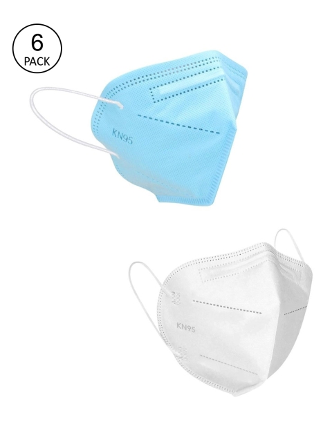 

OOMPH Unisex Pack Of 6 Solid 5-Ply Outdoor Anti-Pollution Reusable KN95 Masks, Blue