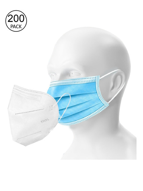 

OOMPH Pack Of 200 Disposable 3-Ply & 25 5-Ply KN95 Double Masks, Blue