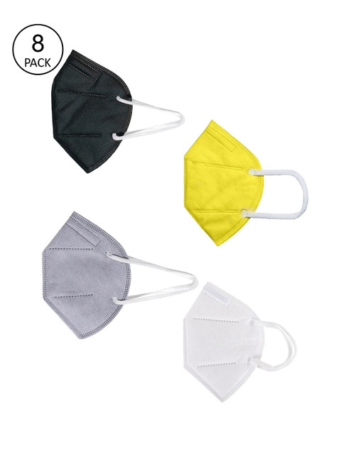 

OOMPH Unisex Pack Of 8 Yellow & White 5-Ply Reusable Anti-Pollution KN95 Face Masks