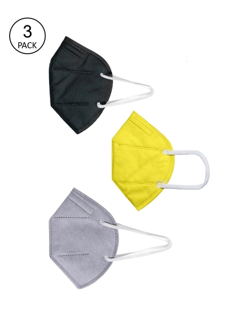 

OOMPH Unisex Pack Of 3 5-Ply Reusable Anti-Pollution KN95 Face Masks, Yellow