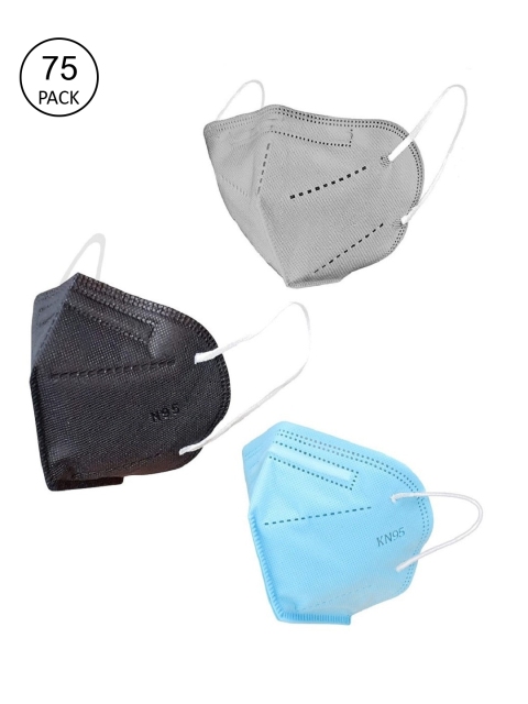 

OOMPH Pack Of 75 Black & Blue Solid 5-Ply Reusable Anti-Pollution KN95