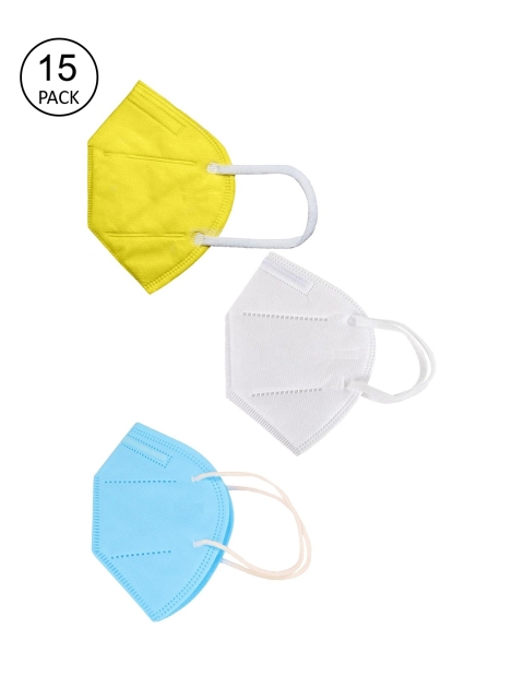 

OOMPH Unisex Pack Of 15 Yellow & Blue 5-Ply Reusable Anti-Pollution KN95 Face Masks