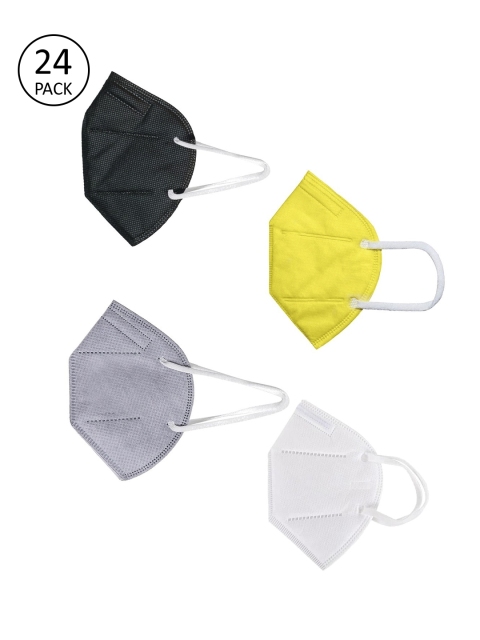 

OOMPH Unisex Pack Of 24 Yellow & White Solid 5-Ply Outdoor Anti-Pollution Reusable N95 Masks