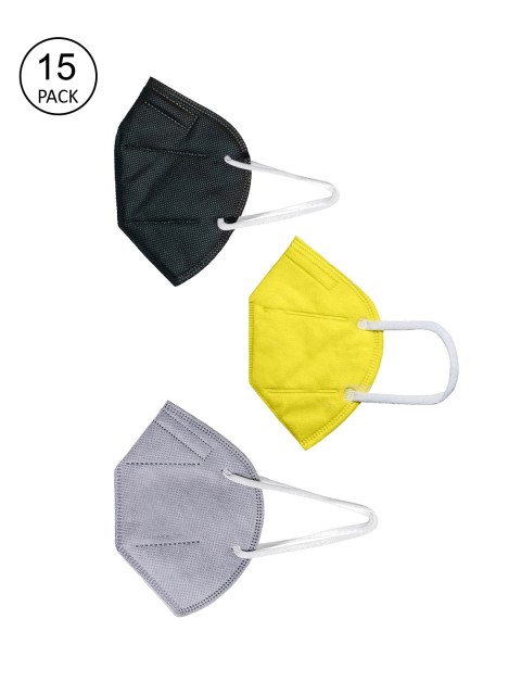

OOMPH Unisex Pack Of 15 5-Ply Reusable Anti-Pollution KN95 Face Masks, Yellow