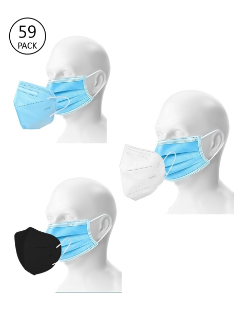 

OOMPH Unisex Pack Of 59 3-Ply Reusable Disposable & Pack Of 12 5-Ply Reusable Anti-Pollution N95 Masks, Blue