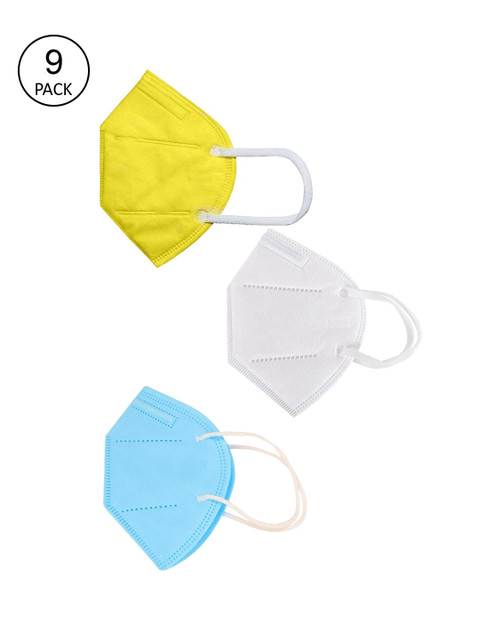 

OOMPH Unisex Pack Of 9 5-Ply Reusable Anti-Pollution KN95 Face Masks, Yellow