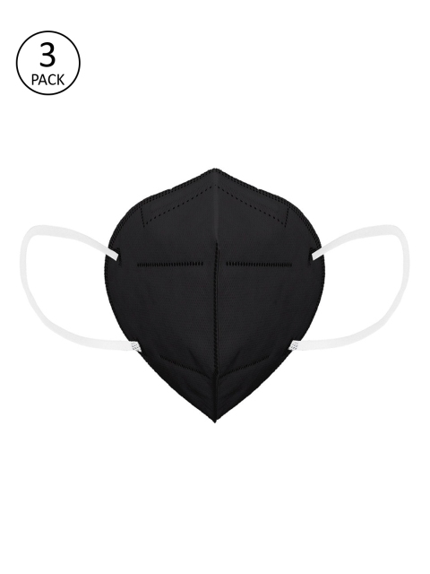 

OOMPH Unisex Pack Of 3 Black Solid 5-Ply Anti-Pollution Reusable K95 Masks